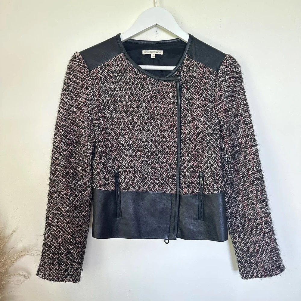 Rebecca Minkoff Ansel Tweed Leather Moto Jacket Size 4